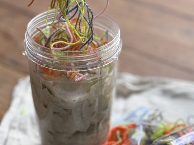 threads from darning turned into paper