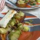 roasted sweet potatoes topped with leeks and feta