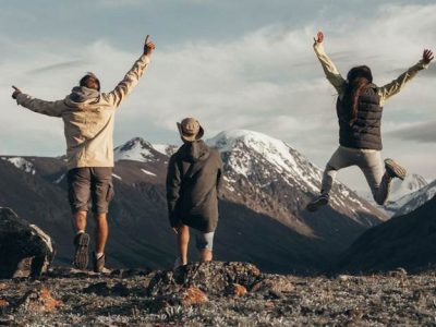 Ski lovers jumping for joy